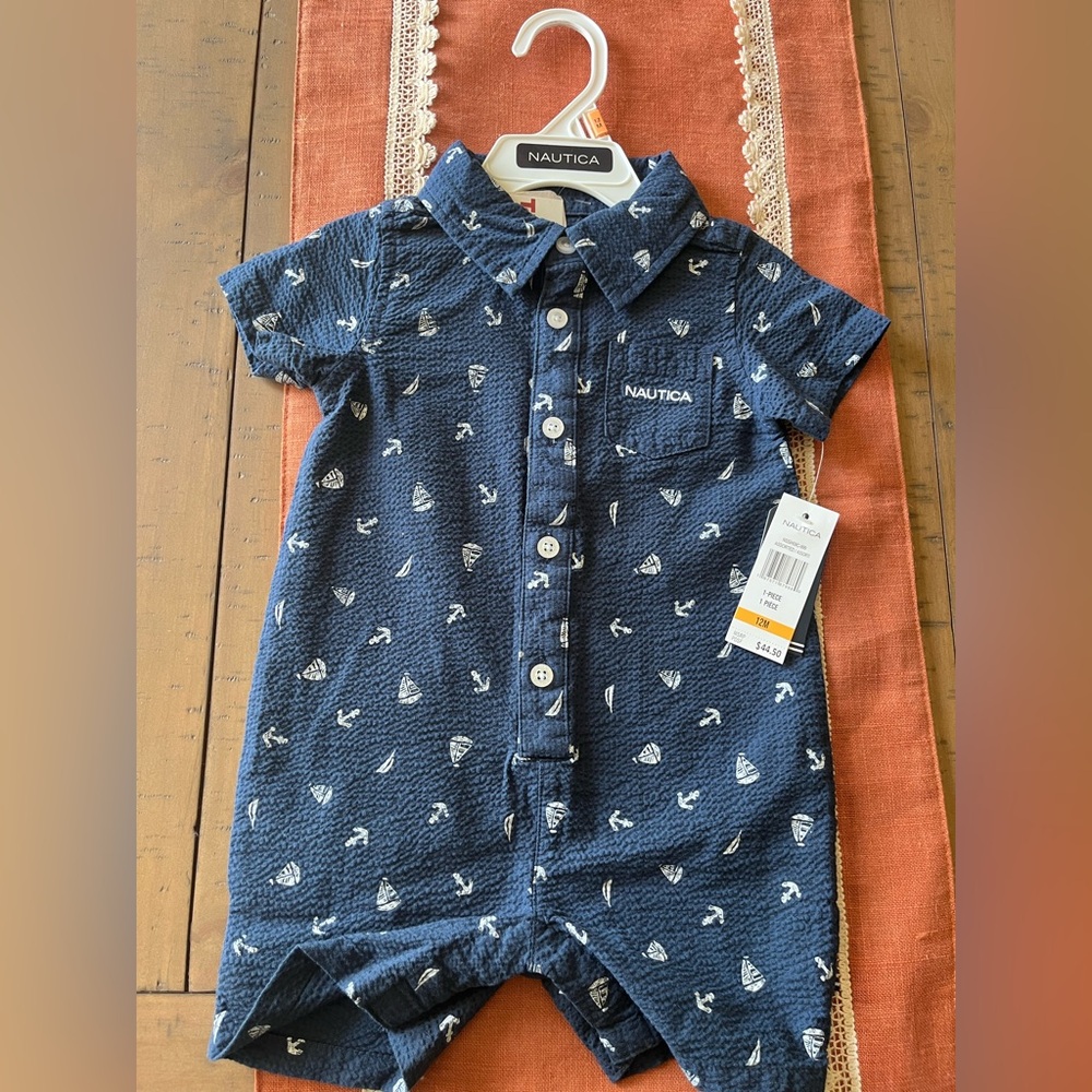 Nautica Navy Sailboat Pattern Romper